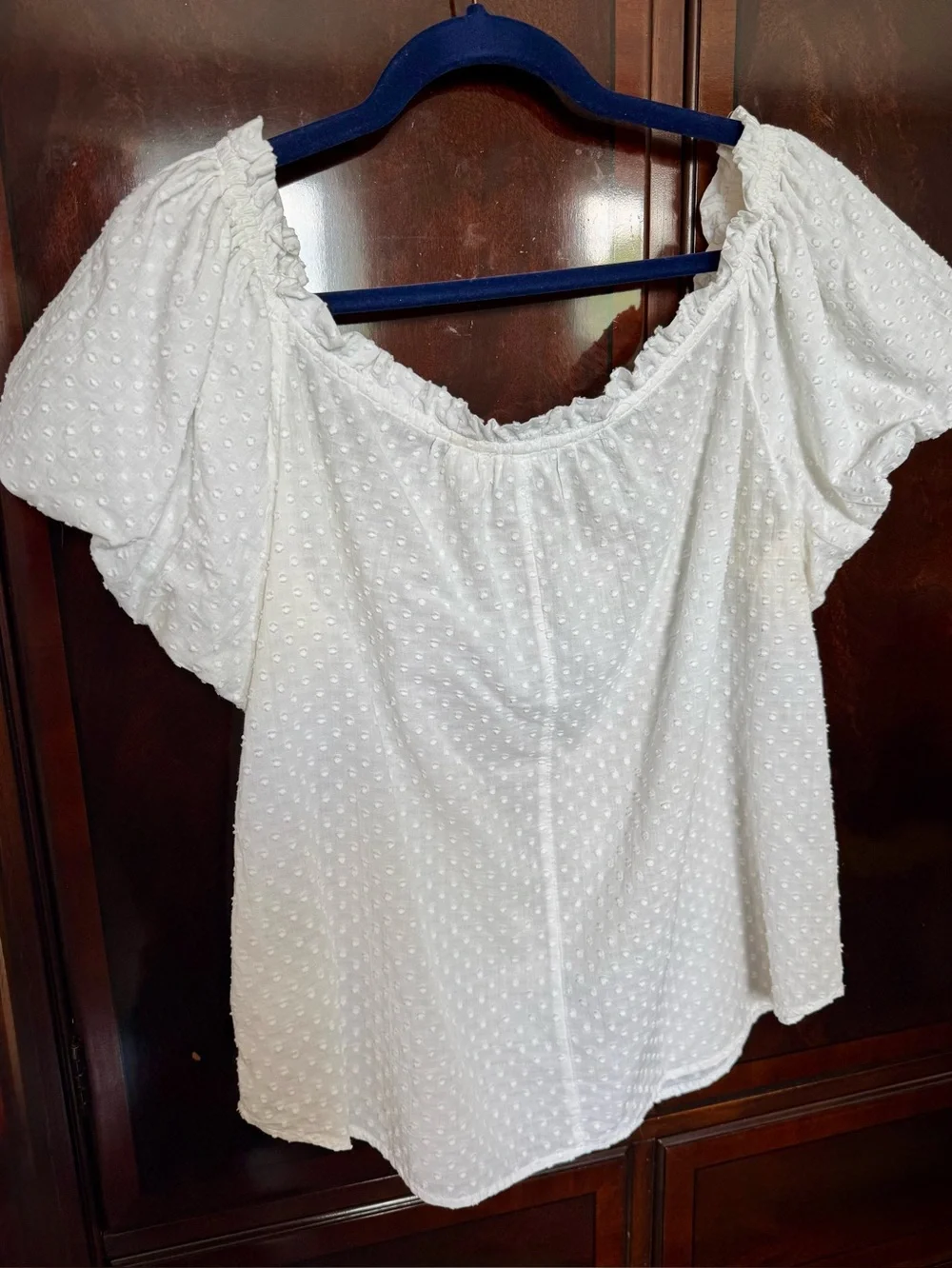 Anthropologie Maeve Sojourner Swiss Dot Off Shoulder White Top Size 12